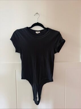 Re/Done Black Short Sleeve Crewneck Bodysuit